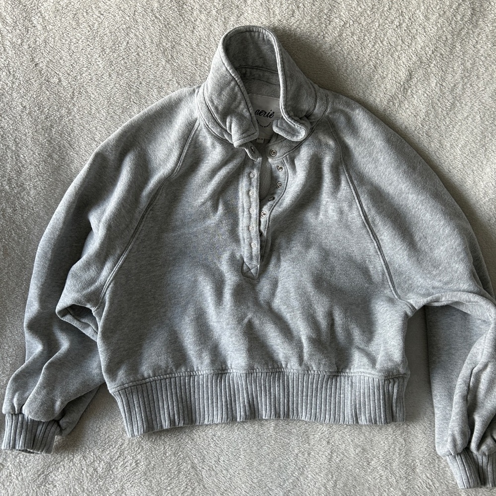 Aerie American eagle cropped sweatshirt half button up xs grey